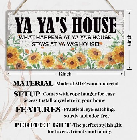Vintage Ya Ya's House What Happens at Ya Ya's House, Stays at Ya Ya's House Wood Decor Sign, Hanging Printed Wooden Plaque Decor, Rustic Home Decor Sign, Ya Ya Decor, Gift for Grandma 12x6 in in Saudi Arabia