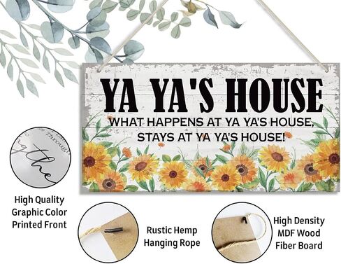 Vintage Ya Ya's House What Happens at Ya Ya's House, Stays at Ya Ya's House Wood Decor Sign, Hanging Printed Wooden Plaque Decor, Rustic Home Decor Sign, Ya Ya Decor, Gift for Grandma 12x6 in in Saudi Arabia