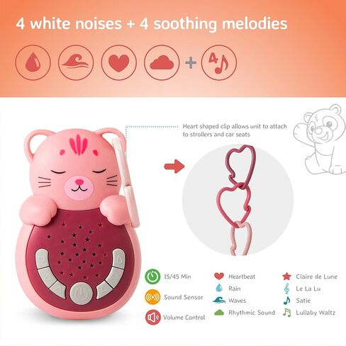 Cloud b Travel Comforting Sound Machine w/Calming Light | 4 White Noise and 4 Lullabies | Re-Activating Smart Sensor | Sweet Dreamz On The Go™ - Cat in Kuwait