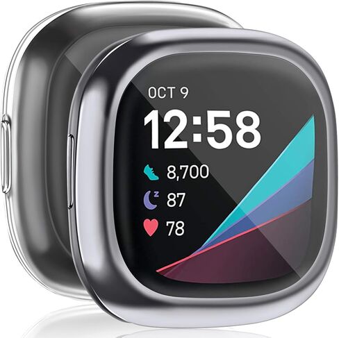 حافظة حماية للشاشة Tobfit for Fitbit Sense/Fitbit Versa 3، غطاء حماية كامل حساس باللمس من مادة TPU مطلية ناعمة لملحقات Fitbit Sense/Fitbit Versa 3 أسود + ذهبي in Kuwait
