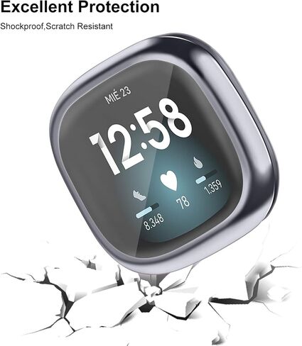 حافظة حماية للشاشة Tobfit for Fitbit Sense/Fitbit Versa 3، غطاء حماية كامل حساس باللمس من مادة TPU مطلية ناعمة لملحقات Fitbit Sense/Fitbit Versa 3 أسود + ذهبي in Kuwait
