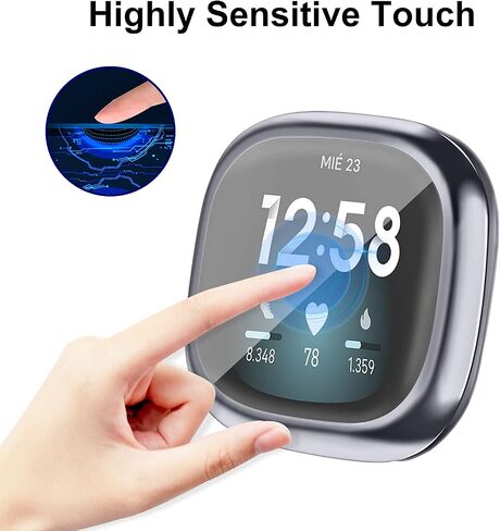 حافظة حماية للشاشة Tobfit for Fitbit Sense/Fitbit Versa 3، غطاء حماية كامل حساس باللمس من مادة TPU مطلية ناعمة لملحقات Fitbit Sense/Fitbit Versa 3 أسود + ذهبي in Kuwait