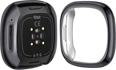 حافظة حماية للشاشة Tobfit for Fitbit Sense/Fitbit Versa 3، غطاء حماية كامل حساس باللمس من مادة TPU مطلية ناعمة لملحقات Fitbit Sense/Fitbit Versa 3 أسود + ذهبي in Kuwait