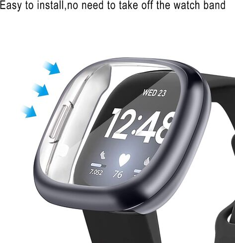 حافظة حماية للشاشة Tobfit for Fitbit Sense/Fitbit Versa 3، غطاء حماية كامل حساس باللمس من مادة TPU مطلية ناعمة لملحقات Fitbit Sense/Fitbit Versa 3 أسود + ذهبي in Kuwait