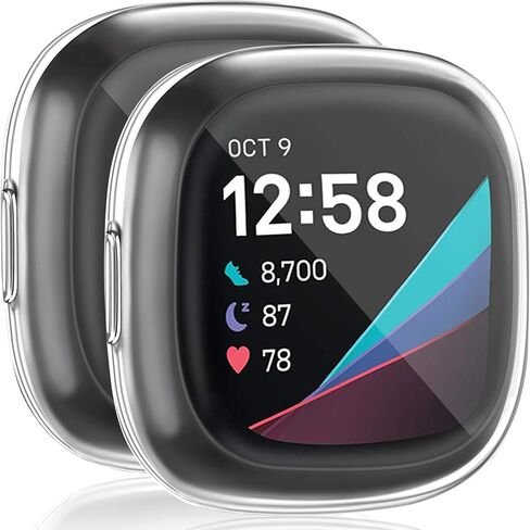 حافظة حماية للشاشة Tobfit for Fitbit Sense/Fitbit Versa 3، غطاء حماية كامل حساس باللمس من مادة TPU مطلية ناعمة لملحقات Fitbit Sense/Fitbit Versa 3 أسود + ذهبي in Kuwait