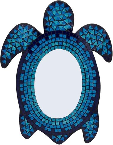 Wowser Beach House Decor Decorative Blue Hombre Mosaic Tile Sea Turtle Shaped Mirror, 21 Inch in Saudi Arabia