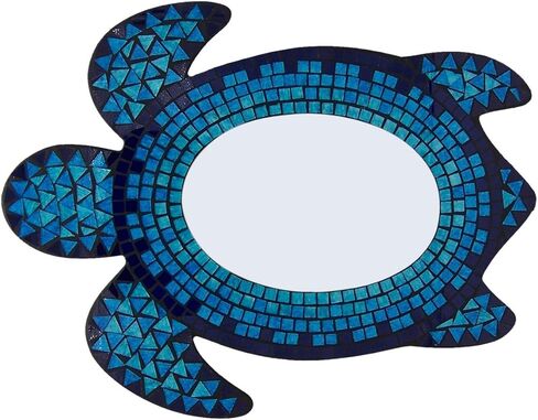 Wowser Beach House Decor Decorative Blue Hombre Mosaic Tile Sea Turtle Shaped Mirror, 21 Inch in Saudi Arabia