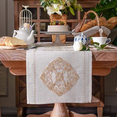 ARTABLE Lace Table Runner Macrame Vintage Flower Dresser Scarf with Exquisite Embroidery Table Runners for Kitchen Home Wedding Party Dining Decoration (12 x 120 Inch, Beige) in Kuwait