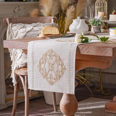 ARTABLE Lace Table Runner Macrame Vintage Flower Dresser Scarf with Exquisite Embroidery Table Runners for Kitchen Home Wedding Party Dining Decoration (12 x 120 Inch, Beige) in Kuwait