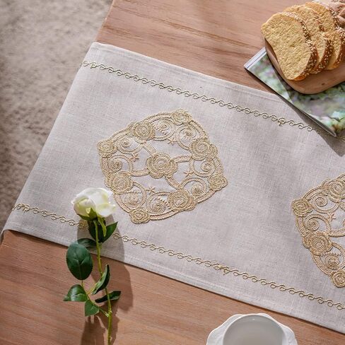 ARTABLE Lace Table Runner Macrame Vintage Flower Dresser Scarf with Exquisite Embroidery Table Runners for Kitchen Home Wedding Party Dining Decoration (12 x 120 Inch, Beige) in Kuwait