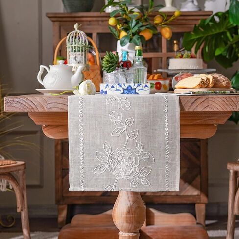 ARTABLE Lace Table Runner Macrame Vintage Flower Dresser Scarf with Exquisite Embroidery Table Runners for Kitchen Home Wedding Party Dining Decoration (12 x 120 Inch, Beige) in Kuwait