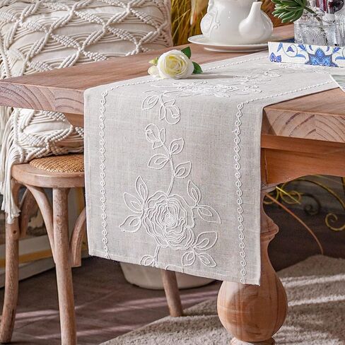 ARTABLE Lace Table Runner Macrame Vintage Flower Dresser Scarf with Exquisite Embroidery Table Runners for Kitchen Home Wedding Party Dining Decoration (12 x 120 Inch, Beige) in Kuwait