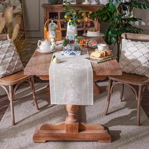 ARTABLE Lace Table Runner Macrame Vintage Flower Dresser Scarf with Exquisite Embroidery Table Runners for Kitchen Home Wedding Party Dining Decoration (12 x 120 Inch, Beige) in Kuwait