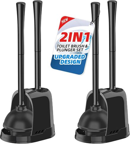 Toilet Plunger and Brush Set, Heavy Duty Toilet Brush Plunger Combo for Bathroom Cleaning, Extended Handle Plunger, Toilet Bowl Brush and Plunger Set for Deeply Cleaning, Black, 2 Sets in Saudi Arabia