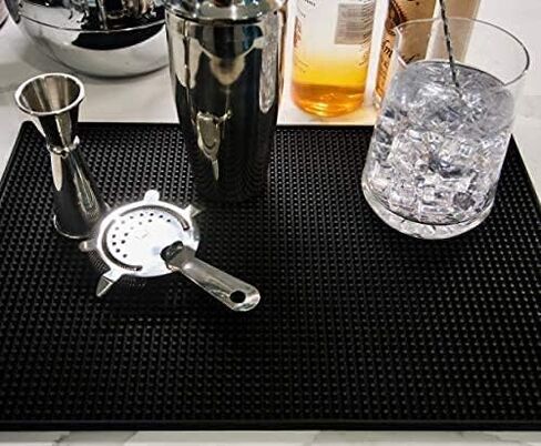 سجادة بار Highball & Chaser مقاس 18 × 12، سجادة بار سميكة ومتينة وأنيقة للانسكابات. غير قابلة للانزلاق، غير سامة، سجادة خدمة للقهوة والحانات والمطاعم (أسود، فردي) in Saudi Arabia