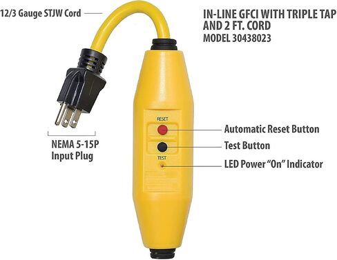 Tower Manufacturing 30434009 Auto-Reset 15 AMP Right Angle GFCI Plug, Black in Saudi Arabia
