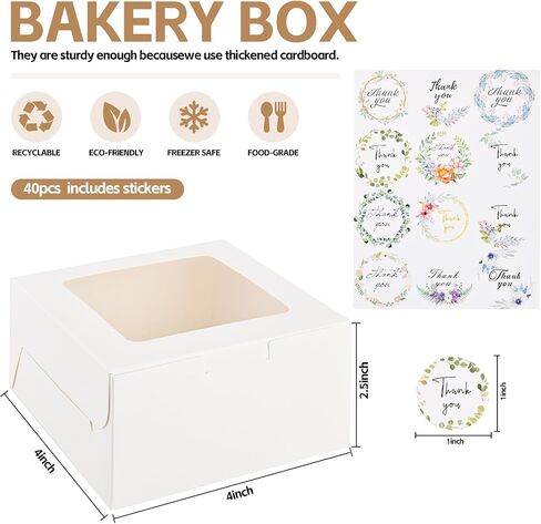 20pcs White Small Bakery Boxes with Window, 4x4x2.5Inches, Provide an Attractive Packaging Solution for Mini Desserts, Treats, Cookies, Pastry and Individual Cupcakes. in Saudi Arabia
