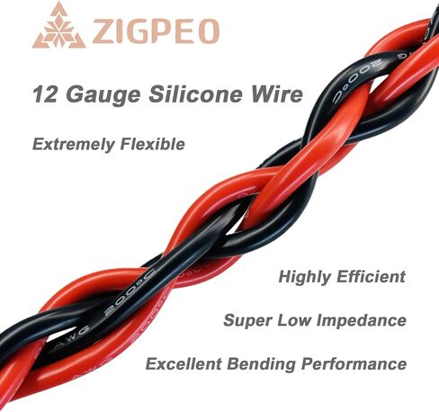 سلك سيليكون 12 AWG بطول 50 قدم، سلك نحاسي مجدول مرن للغاية 12 قياس، درجة حرارة عالية 392 درجة فهرنهايت 600 فولت - RC، السيارات، البطارية | موصل نحاسي معلب - بكرات حمراء بطول 25 قدمًا وأسود بطول 25 قدمًا in Saudi Arabia