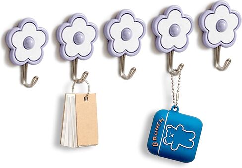 [5 Pack] Cute Floret Utility Hooks Heavy Duty Up to 5 Pounds, Waterproof and Oil Proof. Hanging Key. Stick On Wall Kitchen Bathroom Ceiling Or Office Windows Hangers (Purple), FH03 in Saudi Arabia