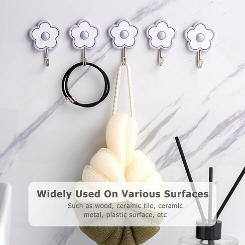 [5 Pack] Cute Floret Utility Hooks Heavy Duty Up to 5 Pounds, Waterproof and Oil Proof. Hanging Key. Stick On Wall Kitchen Bathroom Ceiling Or Office Windows Hangers (Purple), FH03 in Saudi Arabia