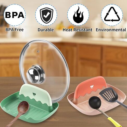 Spoon and Lid Rest - 2 Packs Spoon Rest with Lid Holder, Neat & Drip-Free Spoon Rest for Countertop Stove Top, Heat-Resistant Utensil Rest for Spoons, Pot Lids, Spatulas, Utensils, Forks in Saudi Arabia