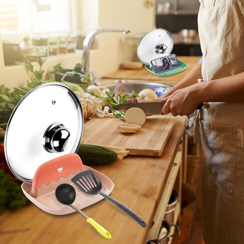 Spoon and Lid Rest - 2 Packs Spoon Rest with Lid Holder, Neat & Drip-Free Spoon Rest for Countertop Stove Top, Heat-Resistant Utensil Rest for Spoons, Pot Lids, Spatulas, Utensils, Forks in Saudi Arabia