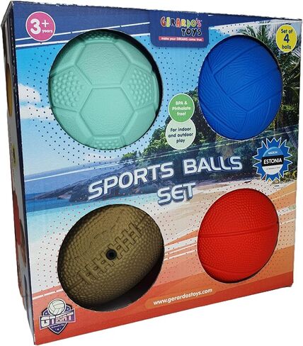 GERARDO'S TOYS Mini Sports Balls - Assorted Toy Ball Set Volleyball, Basketball, Rugby Ball, Football for Beach, Pool or Indoor Use Small Balls for Toddlers and Kids Age 3 and Up Indoor Balls for Kids in Saudi Arabia