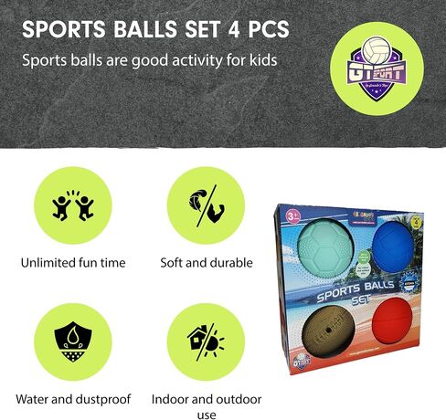 GERARDO'S TOYS Mini Sports Balls - Assorted Toy Ball Set Volleyball, Basketball, Rugby Ball, Football for Beach, Pool or Indoor Use Small Balls for Toddlers and Kids Age 3 and Up Indoor Balls for Kids in Saudi Arabia