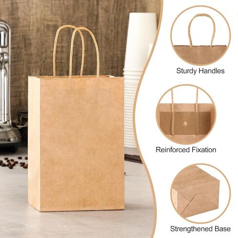 AOZITA 55 عبوة من أكياس الهدايا الورقية بمقابض، 5.25 × 3.25 × 8.25 بوصة أكياس ورق كرافت صغيرة للحفلات لحفلات استقبال المولود الجديد، والحرف اليدوية، والتسوق، والتجزئة، والزفاف، ومستلزمات حفلات أعياد الميلاد in Kuwait