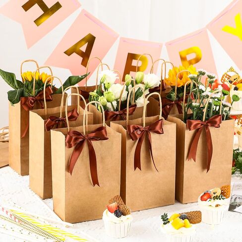 AOZITA 55 عبوة من أكياس الهدايا الورقية بمقابض، 5.25 × 3.25 × 8.25 بوصة أكياس ورق كرافت صغيرة للحفلات لحفلات استقبال المولود الجديد، والحرف اليدوية، والتسوق، والتجزئة، والزفاف، ومستلزمات حفلات أعياد الميلاد in Kuwait