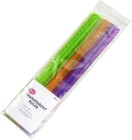 12 عبوة من مساطر بلاستيكية شفافة ملونة، مساطر كبيرة مترية بالبوصة والسنتيمتر، مسطرة للأطفال للمدرسة، المنزل، المكتب، 12 بوصة in Kuwait