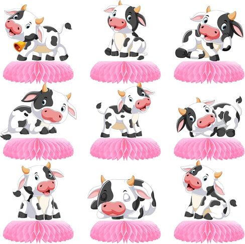 9 Pcs Cow Honeycomb Centerpieces Farm Animals Cow Table Topper Honeycomb 3D Table Decoration Barnyard Paper Fan Cow Cutouts for Children's Party Western Cowboy Baby Shower Wedding Party Supplies in Kuwait