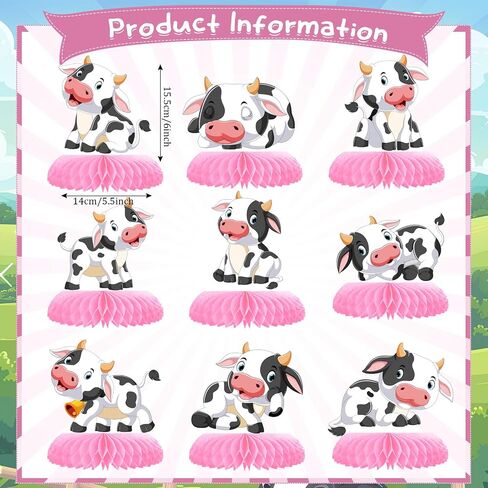 9 Pcs Cow Honeycomb Centerpieces Farm Animals Cow Table Topper Honeycomb 3D Table Decoration Barnyard Paper Fan Cow Cutouts for Children's Party Western Cowboy Baby Shower Wedding Party Supplies in Kuwait