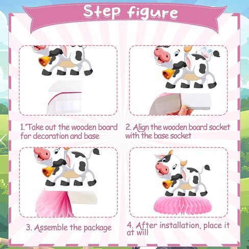 9 Pcs Cow Honeycomb Centerpieces Farm Animals Cow Table Topper Honeycomb 3D Table Decoration Barnyard Paper Fan Cow Cutouts for Children's Party Western Cowboy Baby Shower Wedding Party Supplies in Kuwait