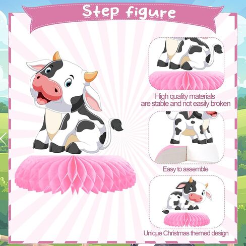 9 Pcs Cow Honeycomb Centerpieces Farm Animals Cow Table Topper Honeycomb 3D Table Decoration Barnyard Paper Fan Cow Cutouts for Children's Party Western Cowboy Baby Shower Wedding Party Supplies in Kuwait