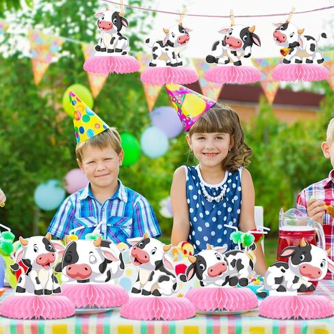 9 Pcs Cow Honeycomb Centerpieces Farm Animals Cow Table Topper Honeycomb 3D Table Decoration Barnyard Paper Fan Cow Cutouts for Children's Party Western Cowboy Baby Shower Wedding Party Supplies in Kuwait
