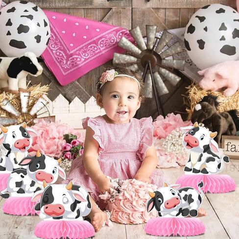 9 Pcs Cow Honeycomb Centerpieces Farm Animals Cow Table Topper Honeycomb 3D Table Decoration Barnyard Paper Fan Cow Cutouts for Children's Party Western Cowboy Baby Shower Wedding Party Supplies in Kuwait