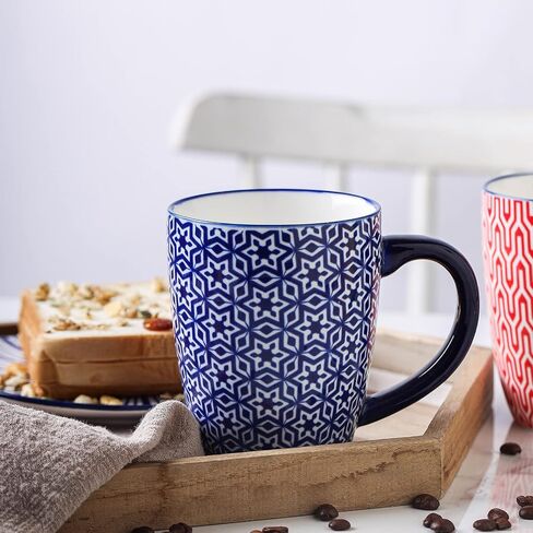 Selamica 16 oz Porcelain Coffee Mugs Set, Ceramic Tea Cup with Handle, dishwasher, oven, microwave safe, Pack of 6, Vintage Blue in Saudi Arabia
