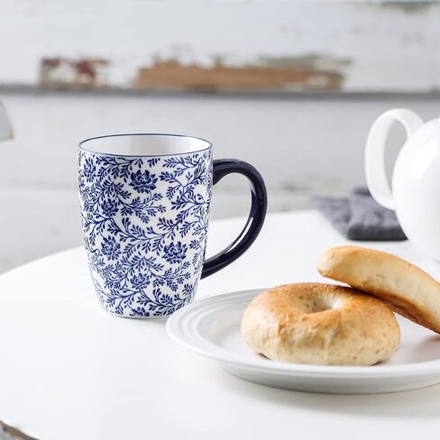 Selamica 16 oz Porcelain Coffee Mugs Set, Ceramic Tea Cup with Handle, dishwasher, oven, microwave safe, Pack of 6, Vintage Blue in Saudi Arabia