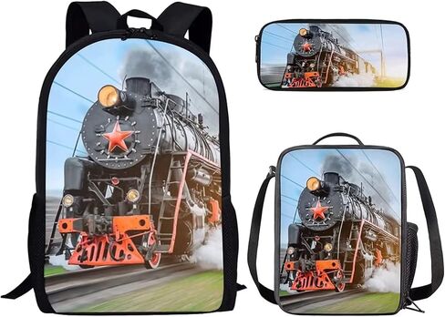 Belidome Train Backpack with Lunch Box Kit Pencil Case for Kids Boy Girl School Book Bag Set of 3, Back to School Gifts, Lightweight in Saudi Arabia