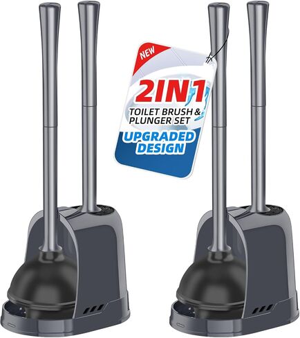 Toilet Plunger and Brush Set, Heavy Duty Toilet Brush Plunger Combo for Bathroom Cleaning, Extended Handle Plunger, Toilet Bowl Brush and Plunger Set for Deeply Cleaning, Black, 2 Sets in Saudi Arabia