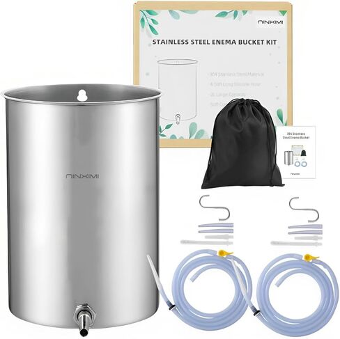 مجموعة حقنة شرجية قابلة لإعادة الاستخدام - دلو حقنة شرجية من الفولاذ المقاوم للصدأ 304 سعة 2 لتر، قطعتين خراطيم سيليكون بطول 6.56 قدم، حقن شرجية لتنظيف القولون للنساء/الرجال in Kuwait