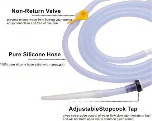 مجموعة حقنة شرجية قابلة لإعادة الاستخدام - دلو حقنة شرجية من الفولاذ المقاوم للصدأ 304 سعة 2 لتر، قطعتين خراطيم سيليكون بطول 6.56 قدم، حقن شرجية لتنظيف القولون للنساء/الرجال in Kuwait