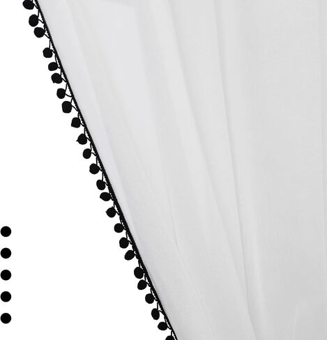 BUHUA Sheer White Curtains 96 Inches Length for Bedroom Living Room Pom Pom Tasseled Voile Semi-Sheer Curtains for Light Filtering, 1 Pair (52 x 96 inch, Colorful) in Saudi Arabia