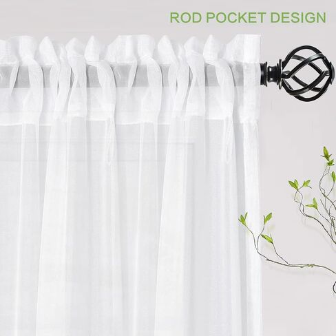 BUHUA Sheer White Curtains 96 Inches Length for Bedroom Living Room Pom Pom Tasseled Voile Semi-Sheer Curtains for Light Filtering, 1 Pair (52 x 96 inch, Colorful) in Saudi Arabia
