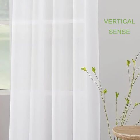 BUHUA Sheer White Curtains 96 Inches Length for Bedroom Living Room Pom Pom Tasseled Voile Semi-Sheer Curtains for Light Filtering, 1 Pair (52 x 96 inch, Colorful) in Saudi Arabia