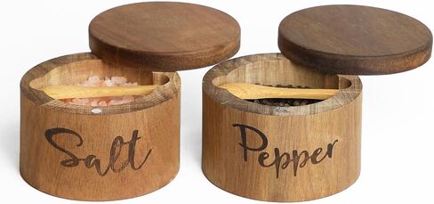 Acacia Wood Salt Spice Box with Swivel Cover for Kitchen Countertop,Salt Keeper with Built-in Spoon,Modern Farmhouse Kitchen Decoror for Storing Salt,Pepper, Herbs, Spices Or Seasonings, 1 Pack in Saudi Arabia