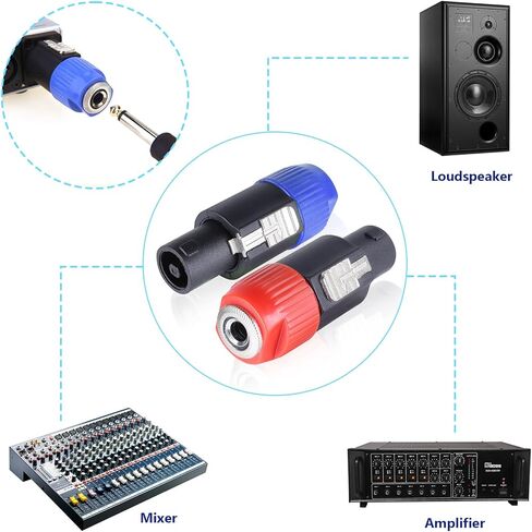 2 Packs Speakon to 1/4 Connector - 2pcs Speak-On Male to 1/4" TS Female Jack Adapter End - NL4FC to 1/4 Inch Converter Jack with Twist Lock for Pro PA DJ Loudspeaker Amplifier Mixer (2-Pack) in Kuwait