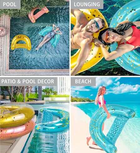 POZA Inflatable Pool Float Chair - Luxurious Lounger Filled with Sparkle Confetti, 2 Built in Cup Holders & Handles, Water Floating Chair for Beach, Lake & Swimming Pool - 48 x 38 Inch in Kuwait