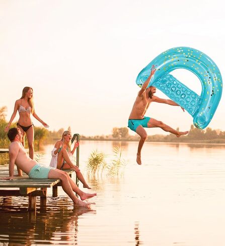 POZA Inflatable Pool Float Chair - Luxurious Lounger Filled with Sparkle Confetti, 2 Built in Cup Holders & Handles, Water Floating Chair for Beach, Lake & Swimming Pool - 48 x 38 Inch in Kuwait